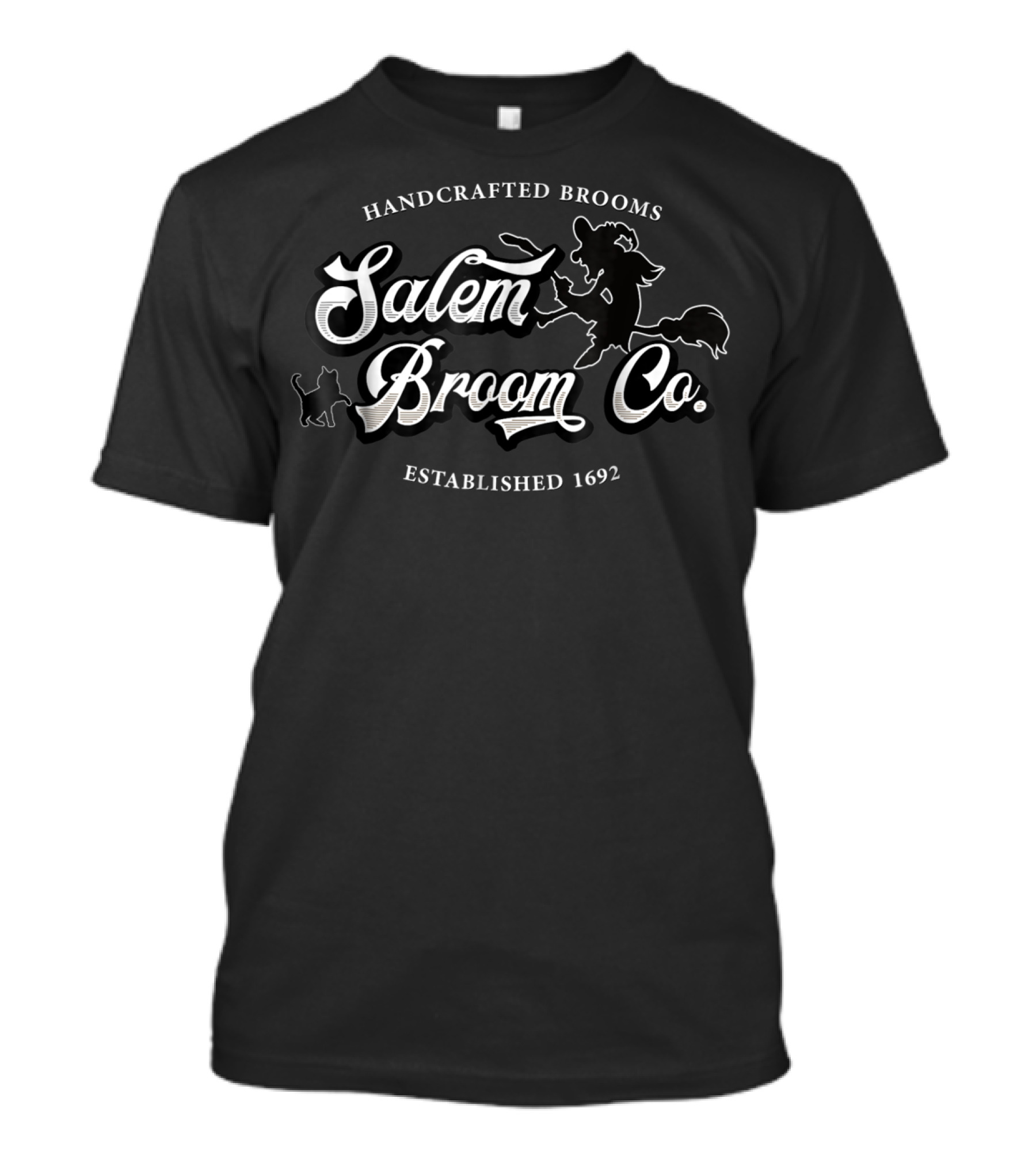 Handcrafted Brooms Salem Broom Co. Established 1692 Witch And Cat T-Shirt