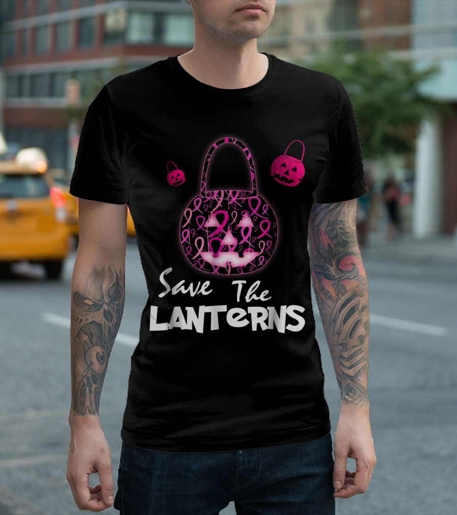 Save The Lanterns Pink Ribbon Breast Cancer Awareness Pumpkin T-Shirt