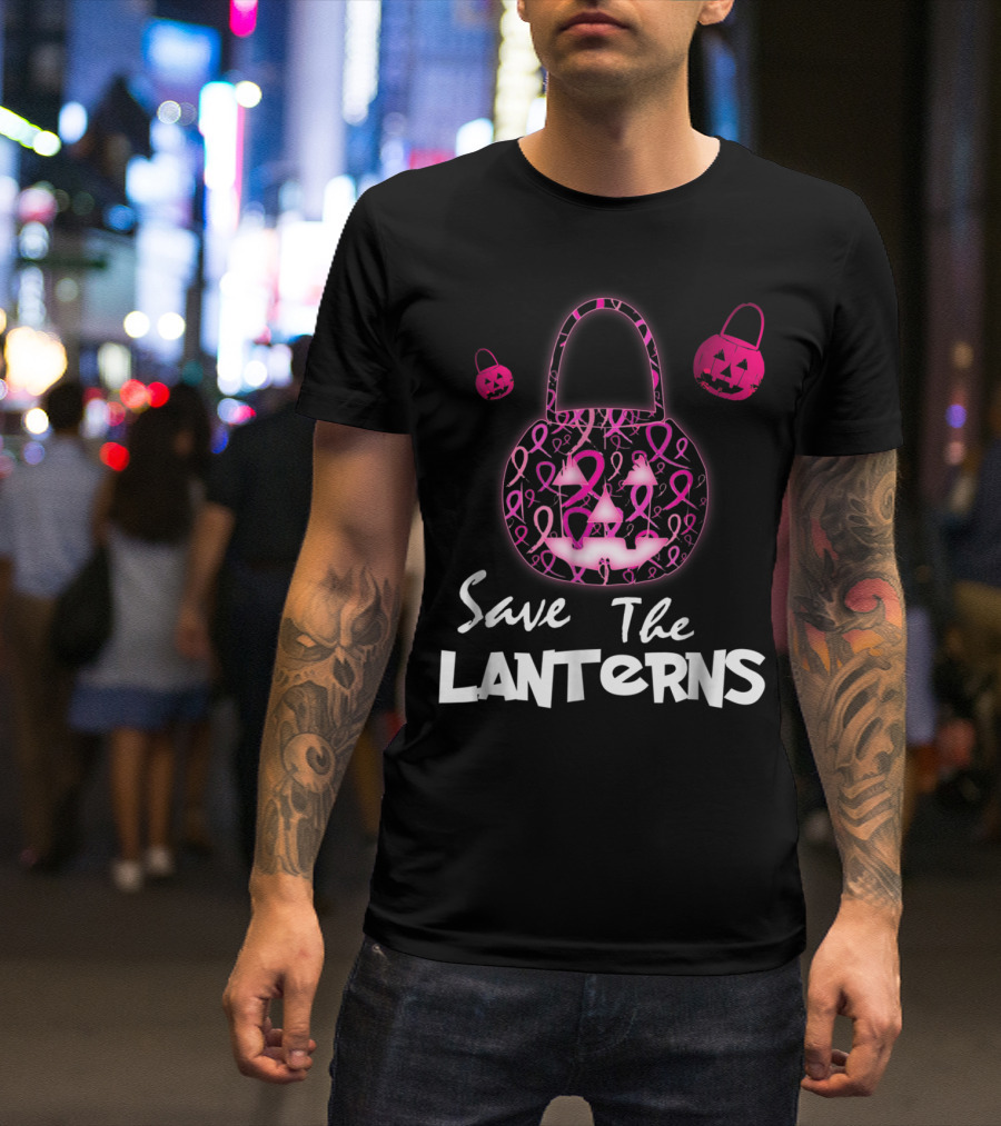 Save The Lanterns Pink Ribbon Breast Cancer Awareness Pumpkin T-Shirt
