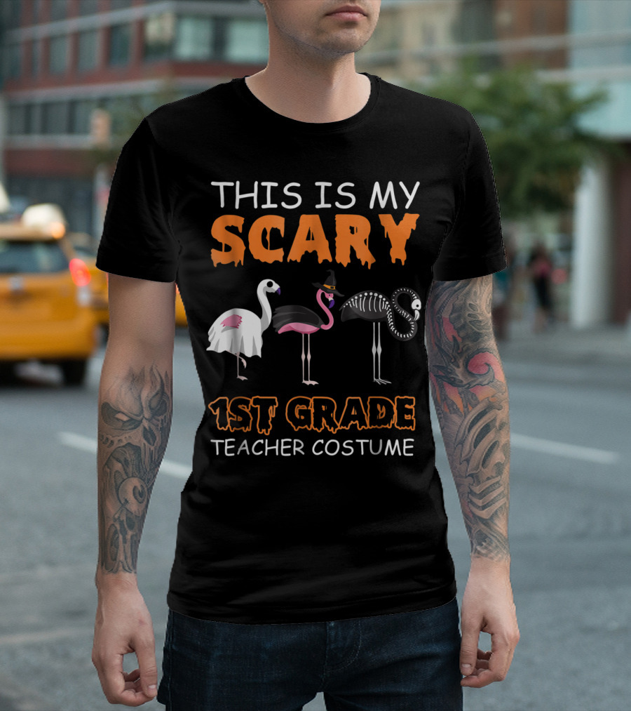 This Is My Scary 1st Grade Teacher Costume Flamingoween T-Shirt