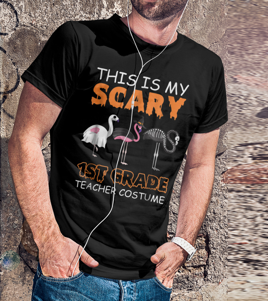 This Is My Scary 1st Grade Teacher Costume Flamingoween T-Shirt