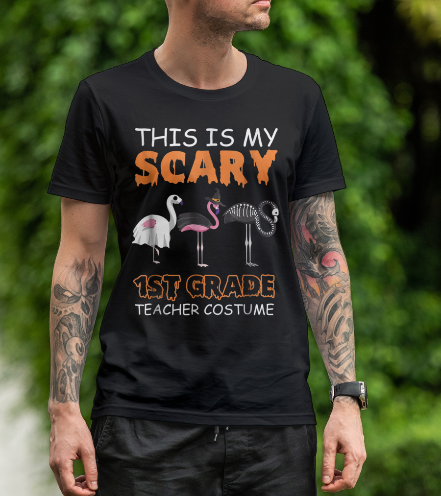 This Is My Scary 1st Grade Teacher Costume Flamingoween T-Shirt