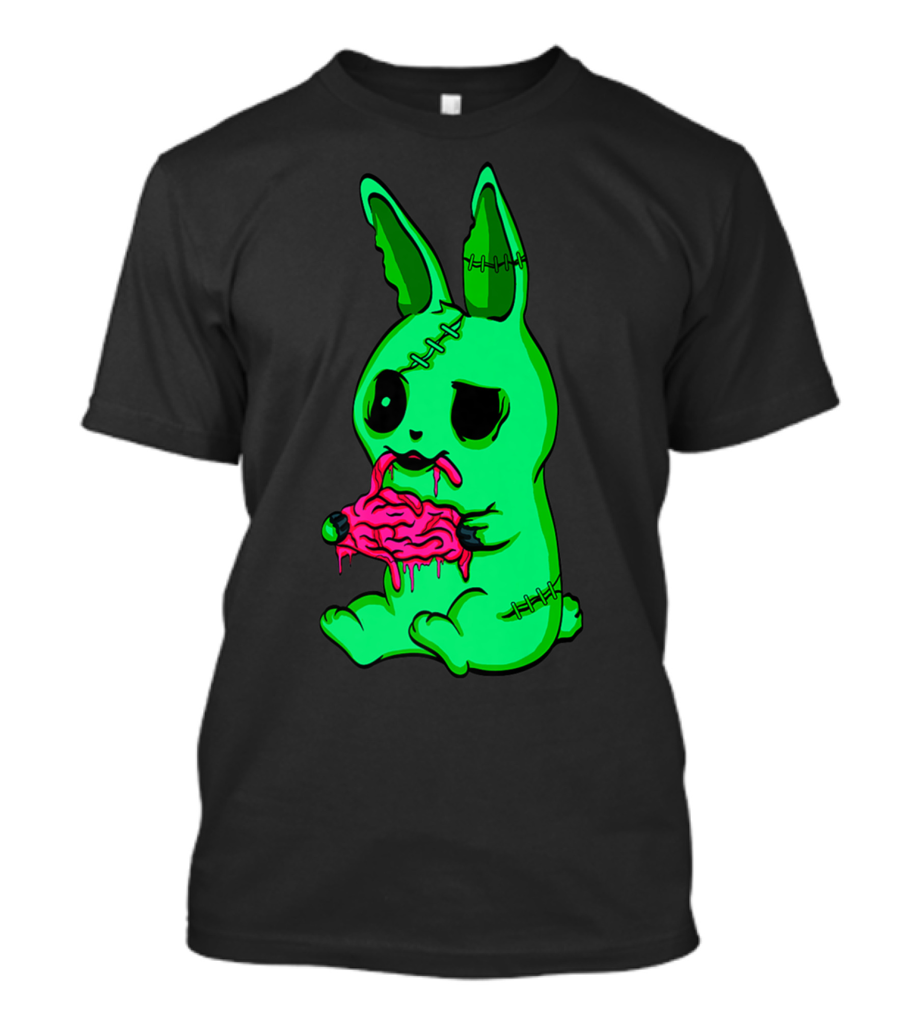 Scary Halloween Green Easter Bunny Zombie Eating Brains T-Shirt