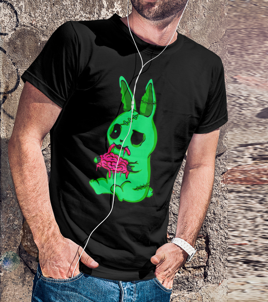 Scary Halloween Green Easter Bunny Zombie Eating Brains T-Shirt