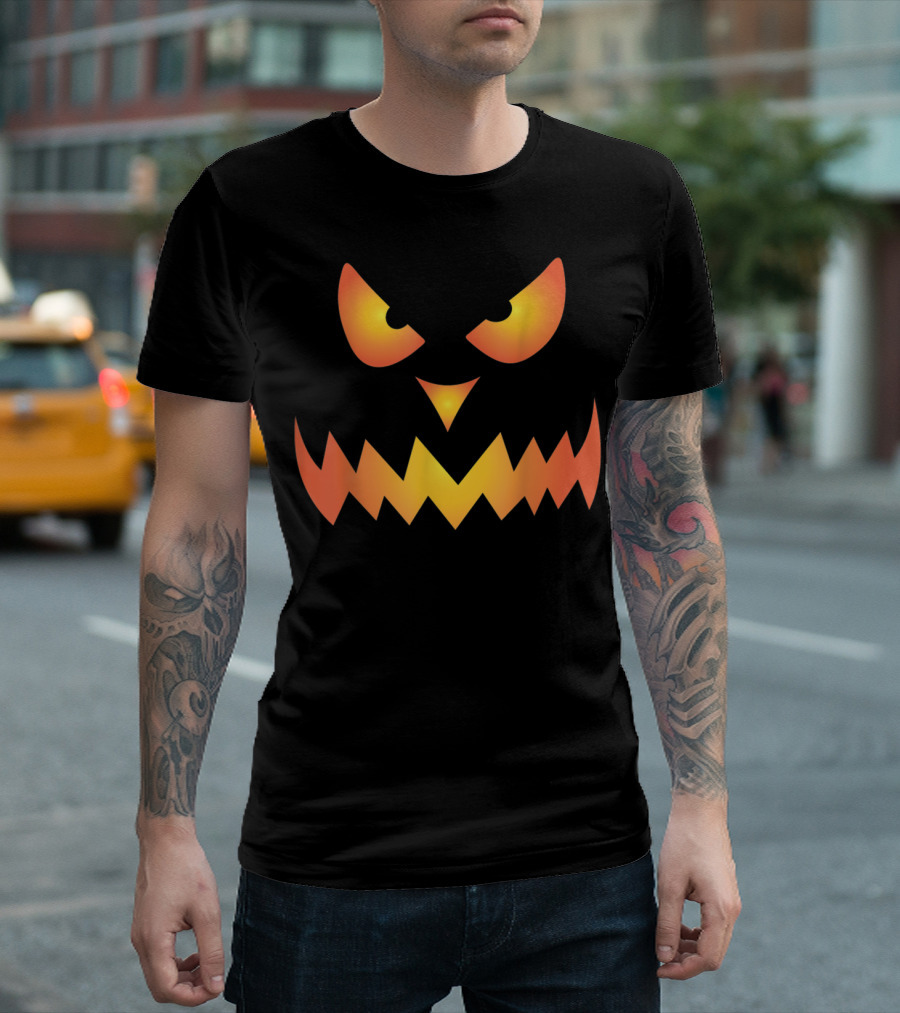 Scary Pumpkin Face Halloween Costume Evil Grin Orange T-Shirt