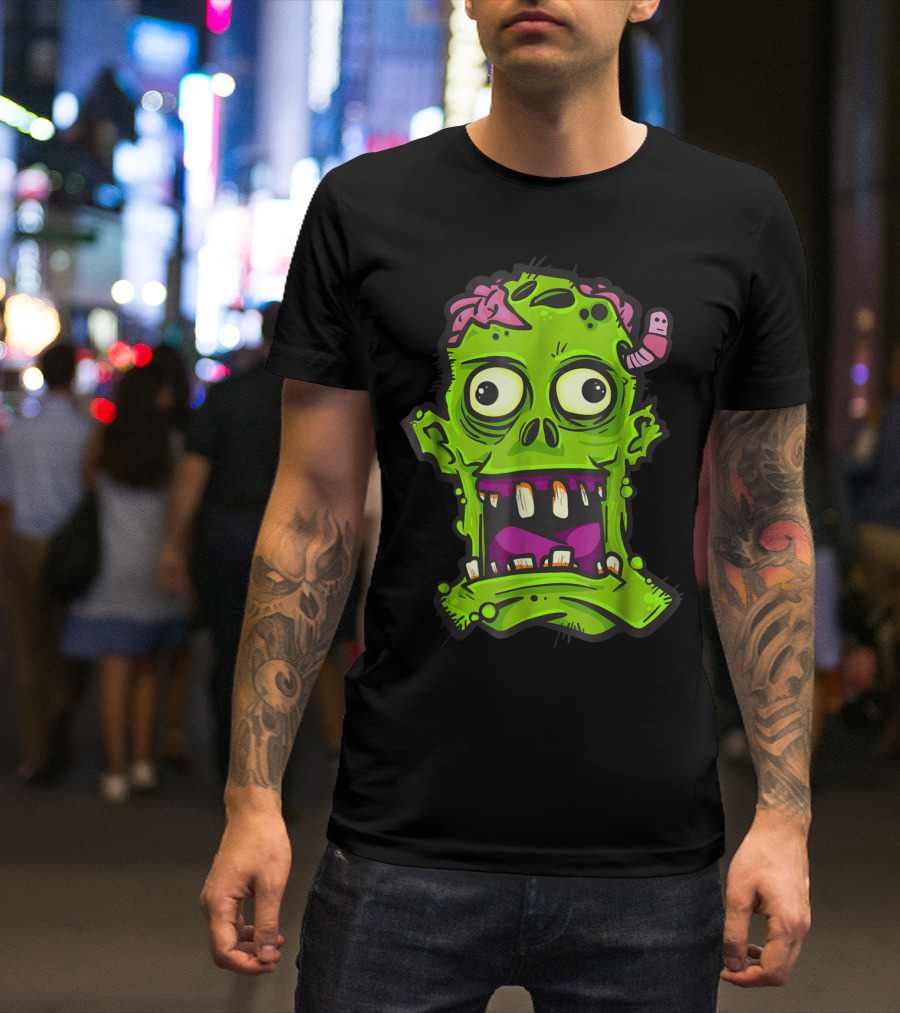 Halloween Scary Zombie Face With Spooky Trick Elements T-Shirt