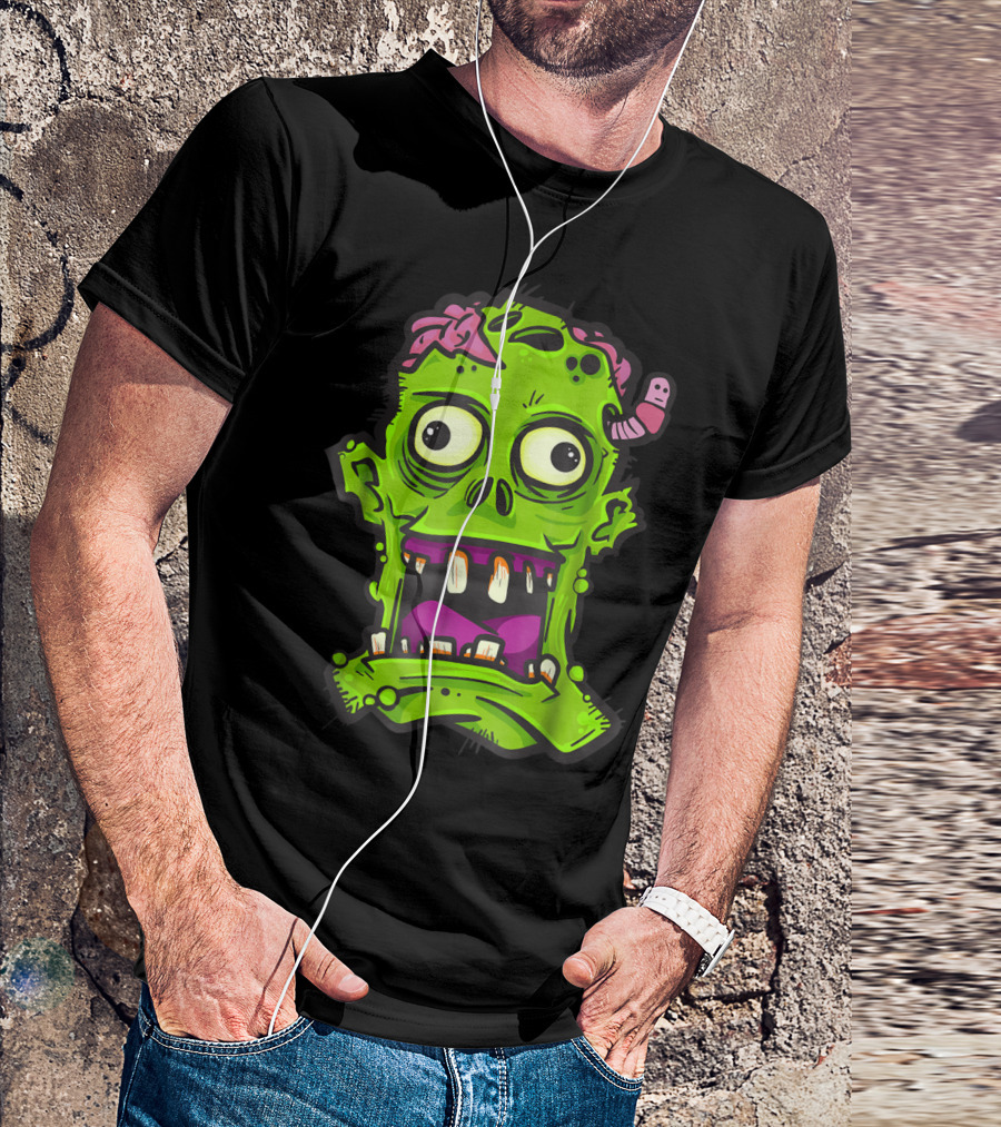 Halloween Scary Zombie Face With Spooky Trick Elements T-Shirt