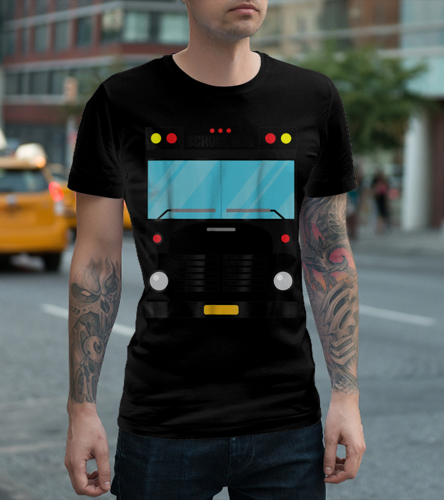 School Bus Front View Illustration With Lights And Windows T-Shirt