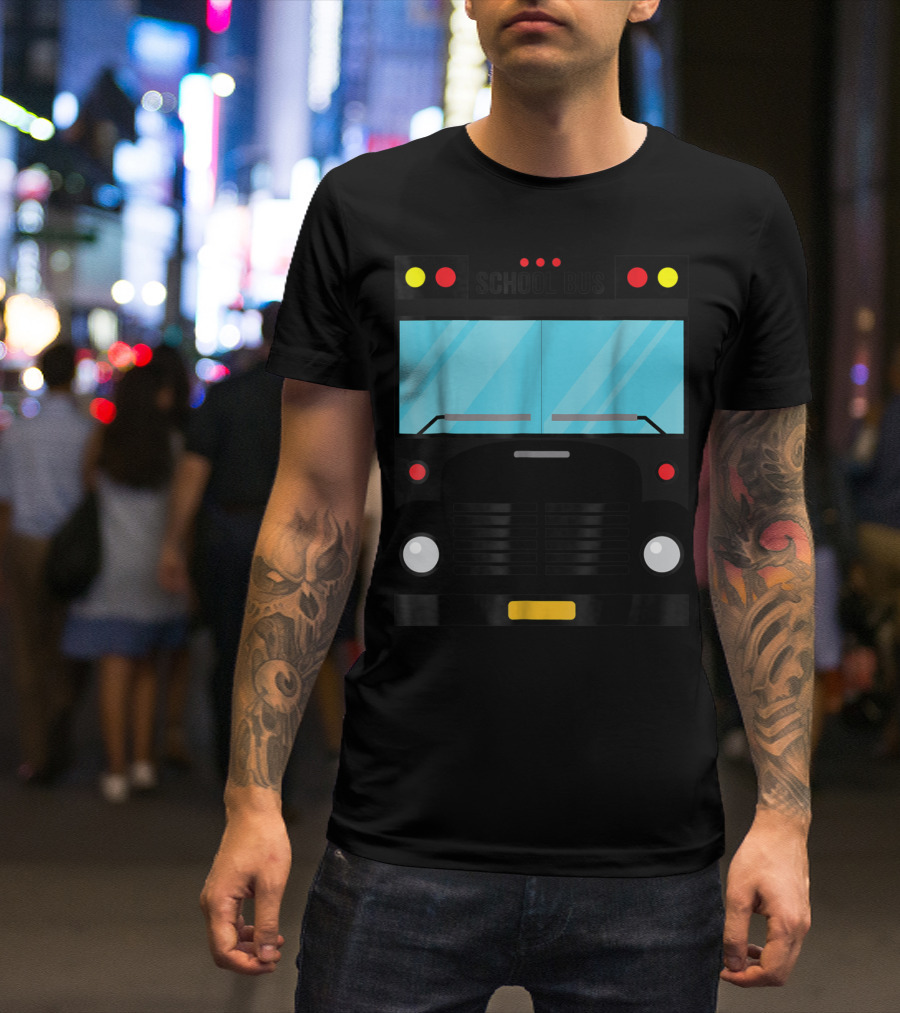 School Bus Front View Illustration With Lights And Windows T-Shirt