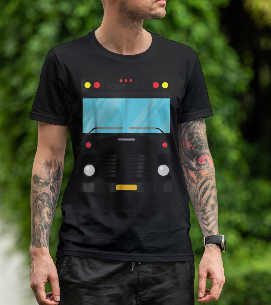 School Bus Front View Illustration With Lights And Windows T-Shirt