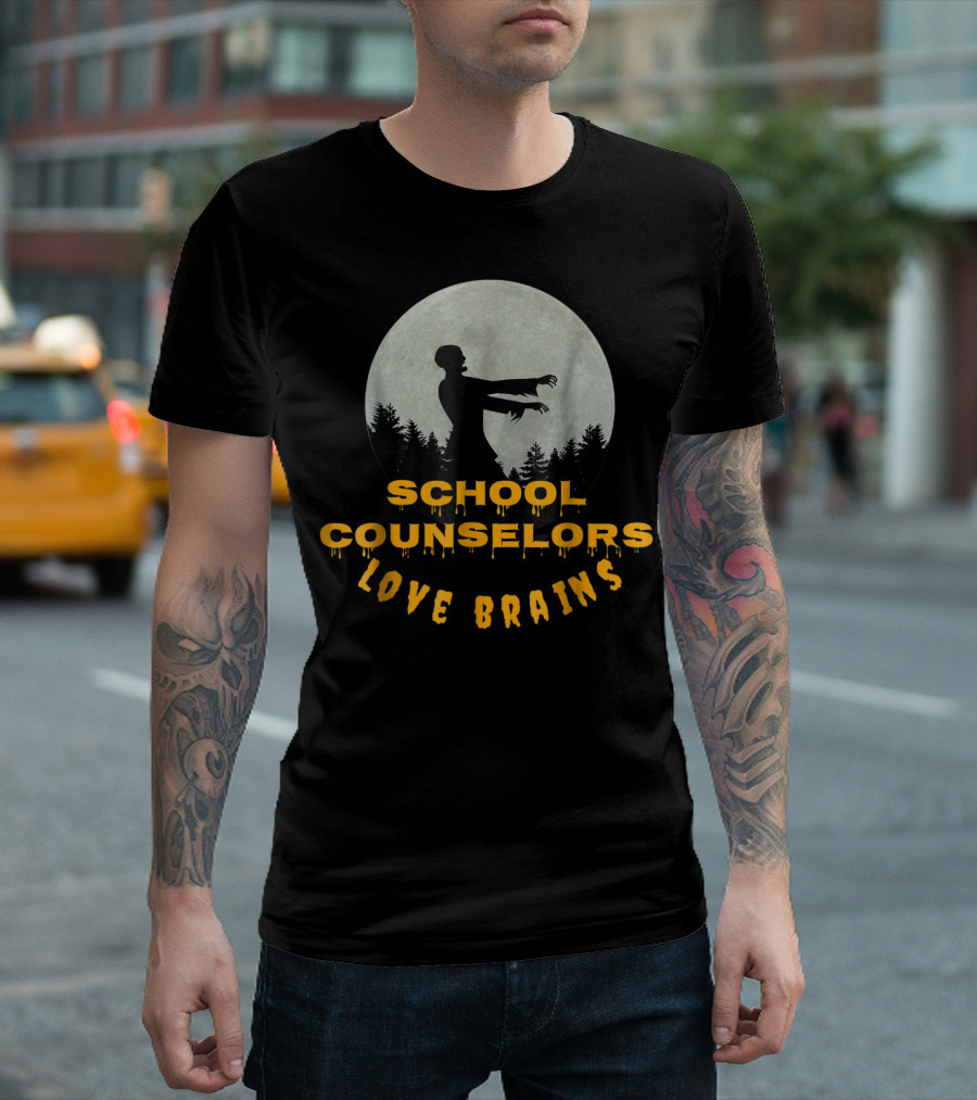 School Counselors Love Brains Zombie Full Moon Forest T-Shirt