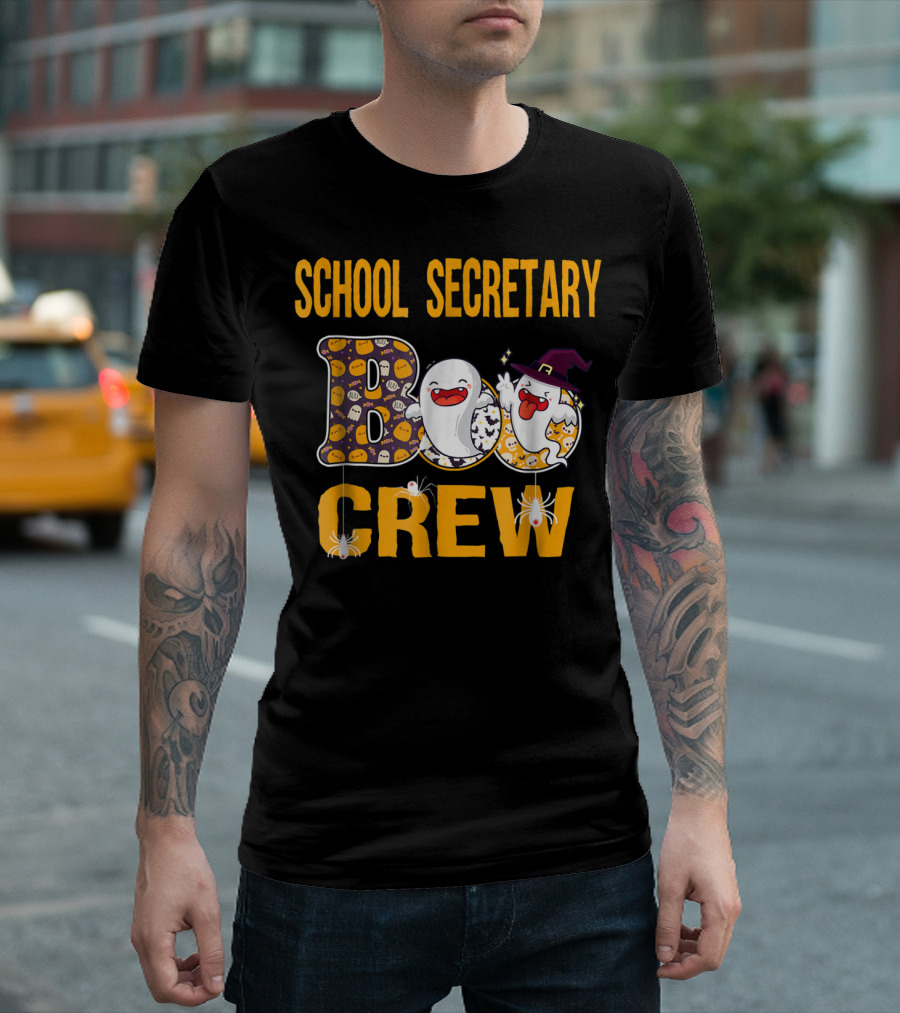 School Secretary Halloween Boo Crew Ghosts and Spiders T-Shirt