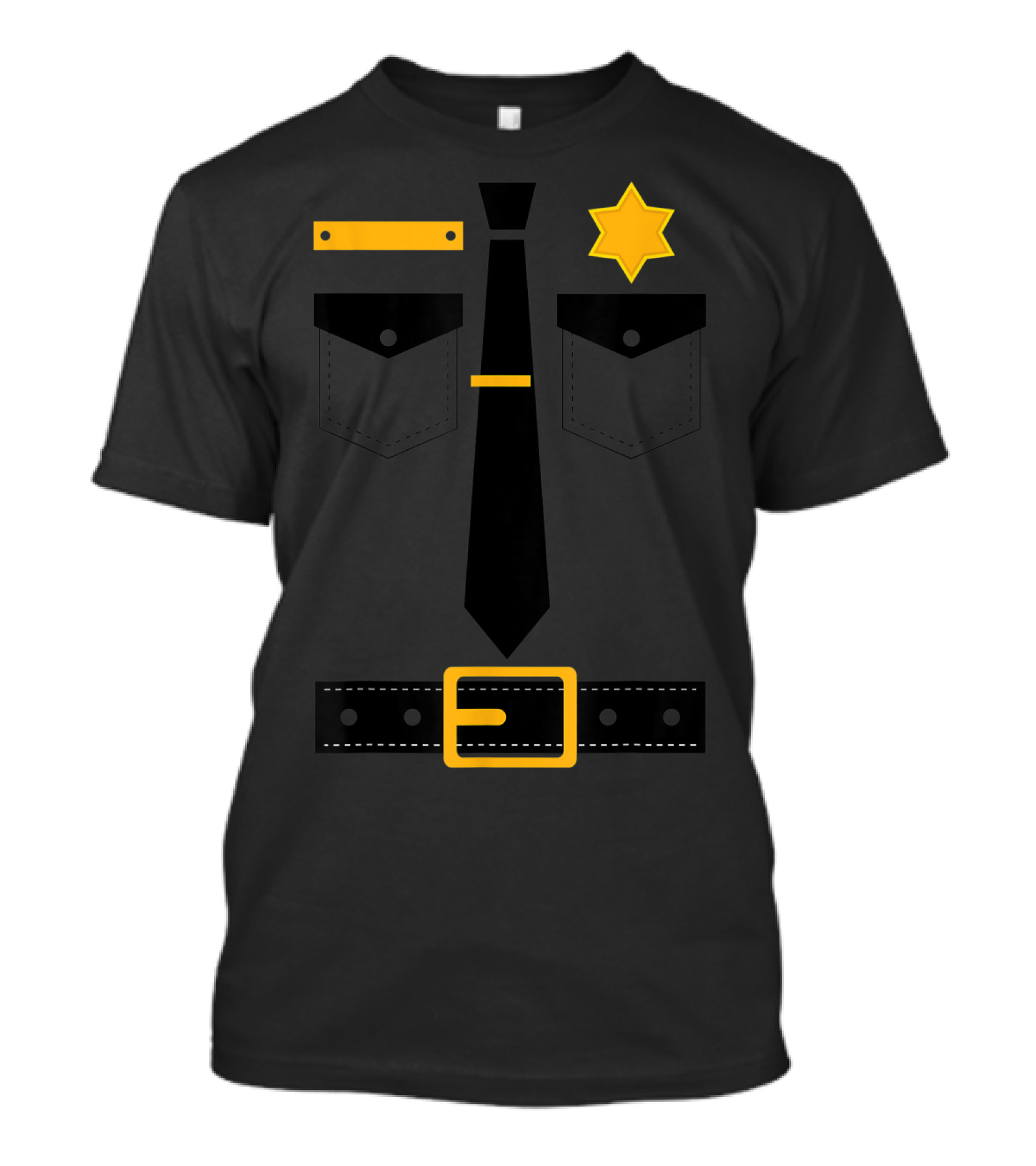 Sheriff Halloween Costume Lazy Police Officer Badge Tie Belt T-Shirt