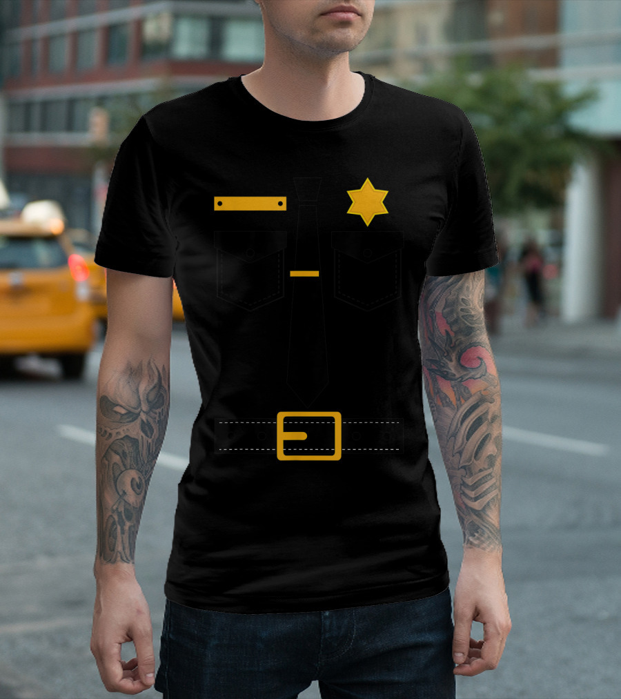 Sheriff Halloween Costume Lazy Police Officer Badge Tie Belt T-Shirt