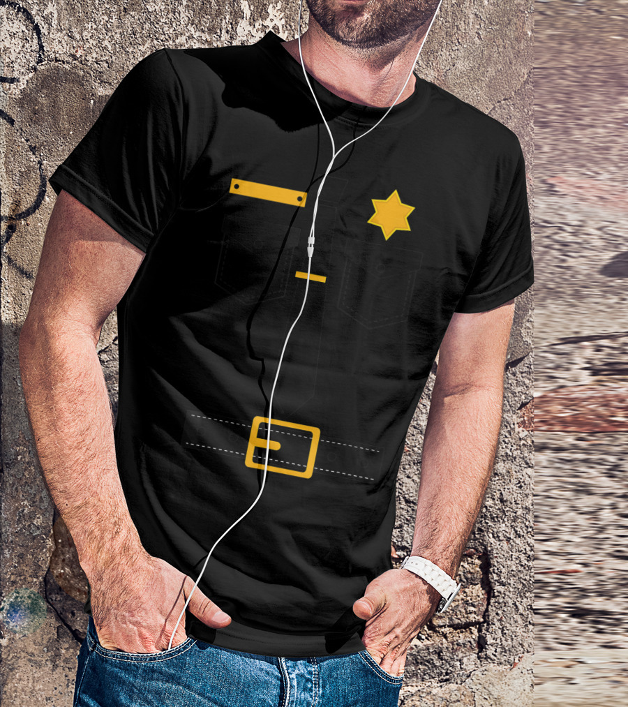 Sheriff Halloween Costume Lazy Police Officer Badge Tie Belt T-Shirt