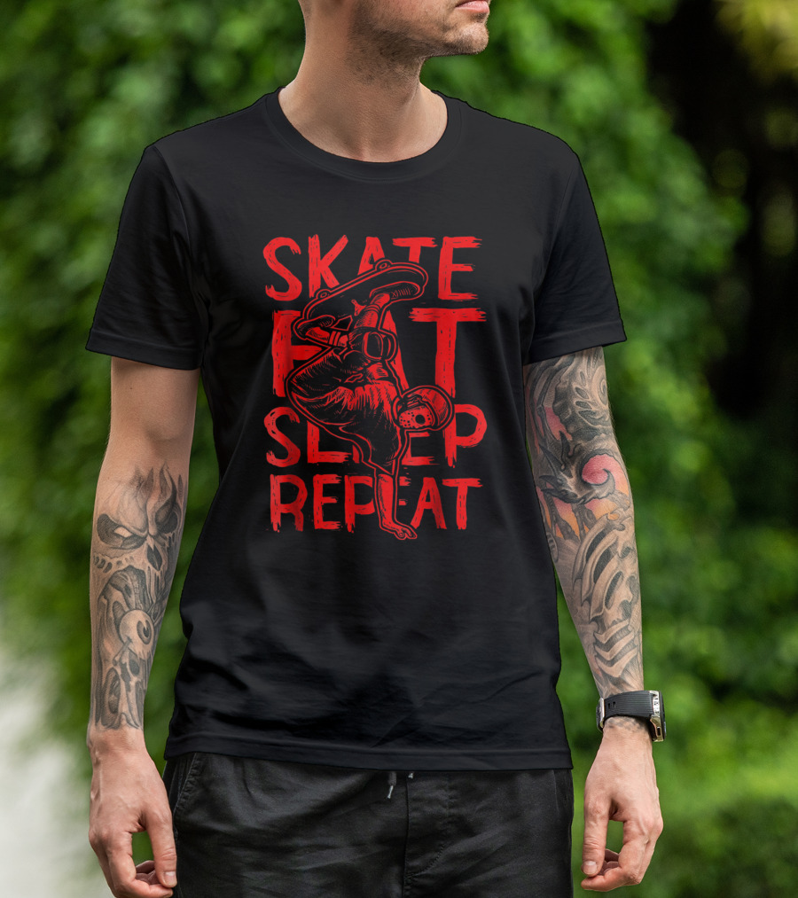 Skate Eat Sleep Repeat Scary Halloween Skateboard T-Shirt