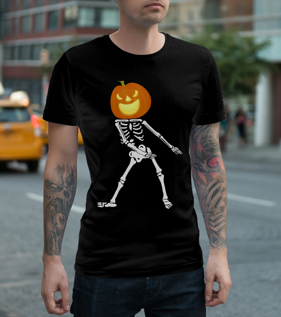 Skeleton Floss Dance Halloween Pumpkin Head Skeleton T-Shirt
