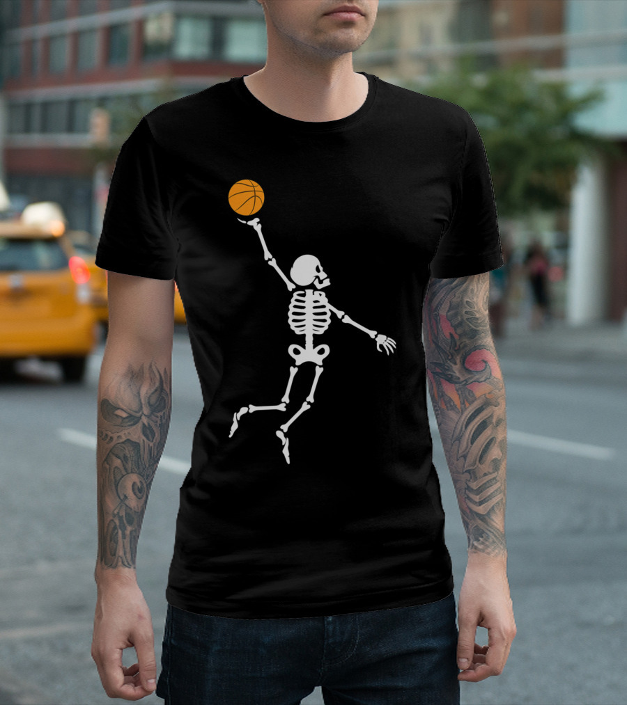 Skeleton Halloween Basketball Dunking Skull Sport T-Shirt