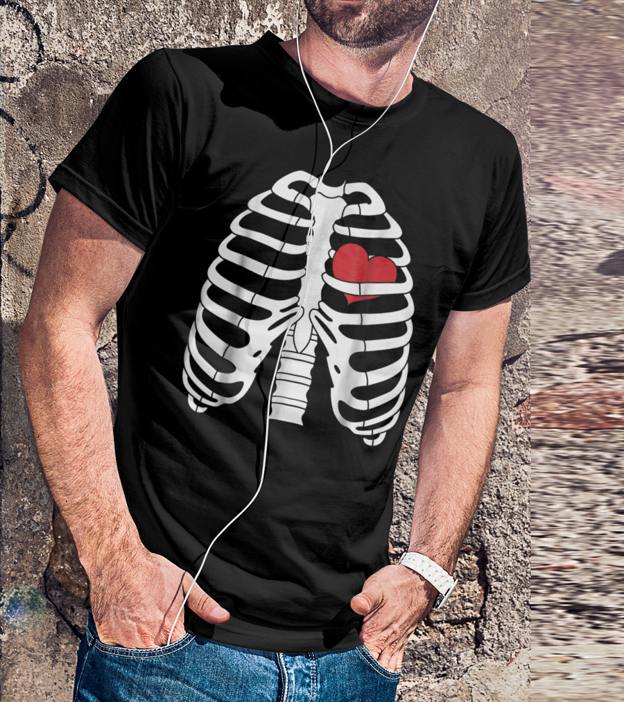 Skeleton Heart Halloween Ribs T-Shirt