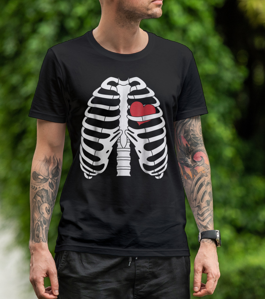 Skeleton Heart Halloween Ribs T-Shirt