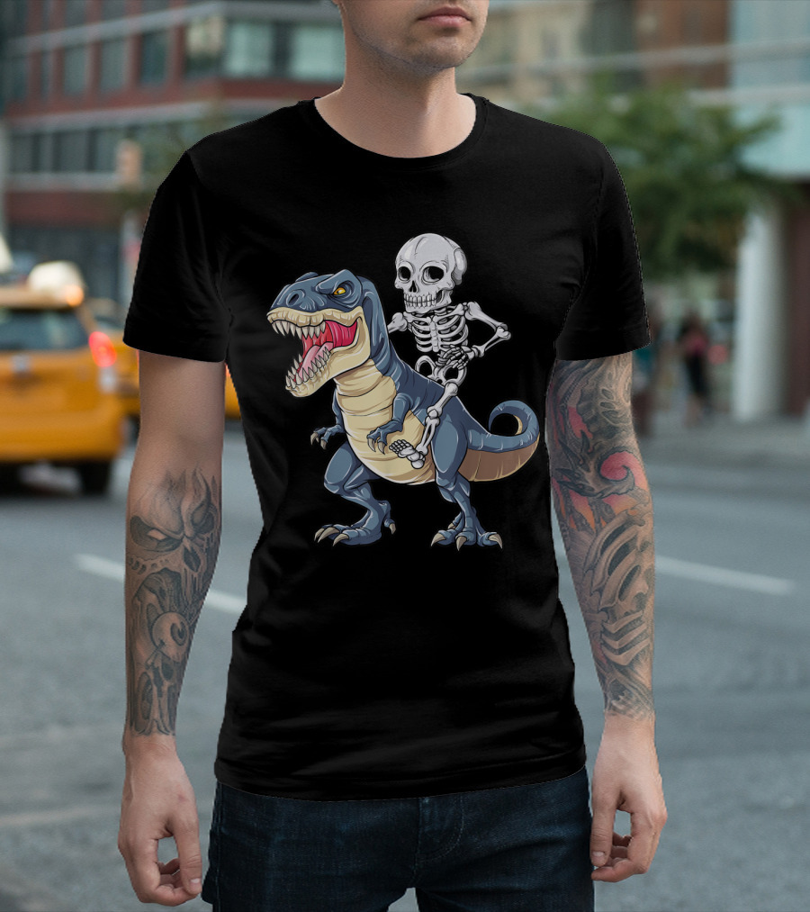 Skeleton Riding Dinosaur T-Rex Adventure T-Shirt