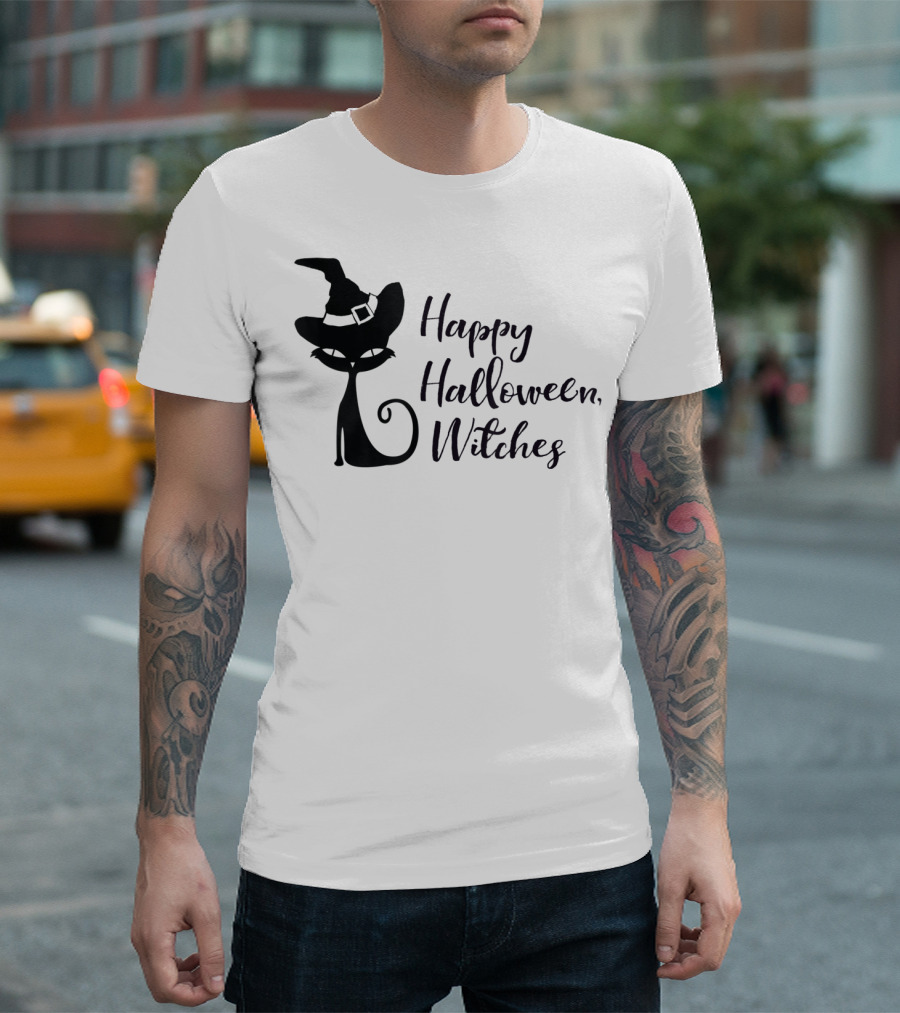 Happy Halloween Witches Black Cat T-Shirt