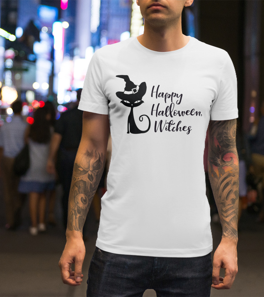 Happy Halloween Witches Black Cat T-Shirt