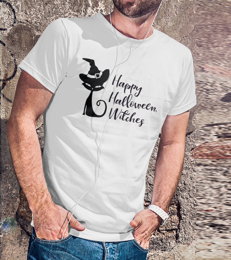 Happy Halloween Witches Black Cat T-Shirt