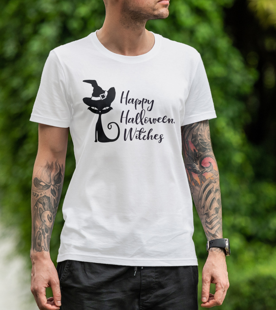 Happy Halloween Witches Black Cat T-Shirt