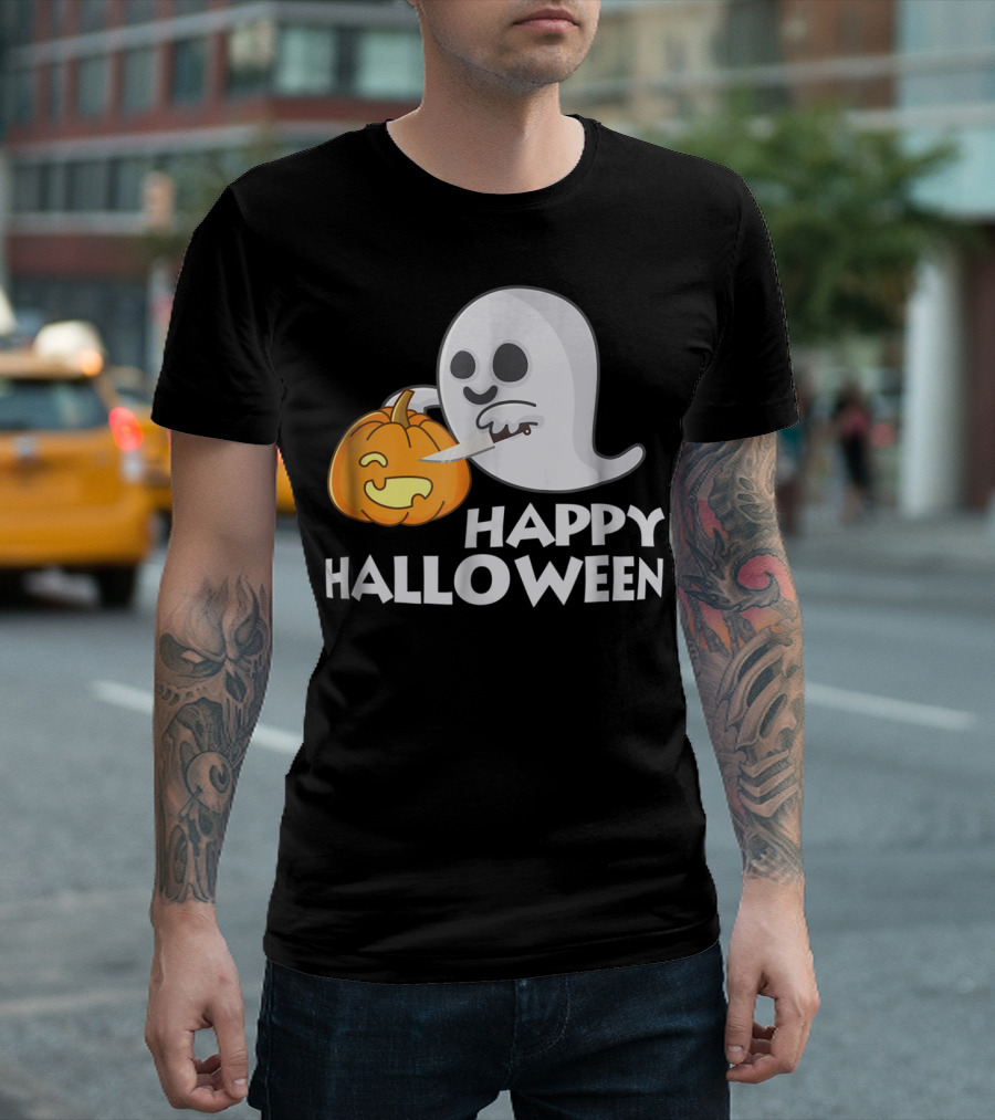 Happy Halloween Ghost and Carved Pumpkin Duo T-Shirt