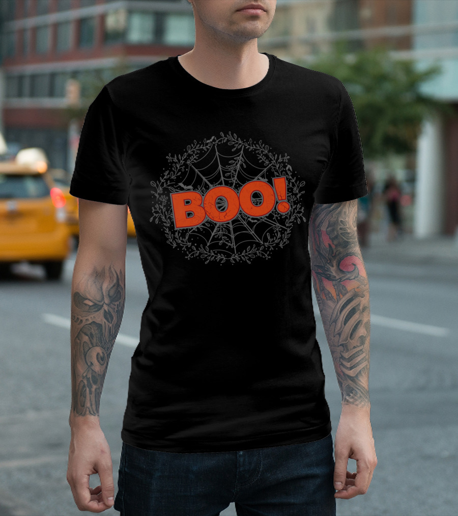 BOO Spooky Halloween Spider Web T-Shirt