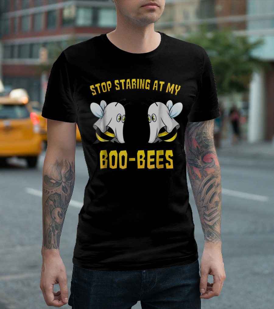 Stop Staring At My Boo Bees Ghost Bee Pun T-Shirt