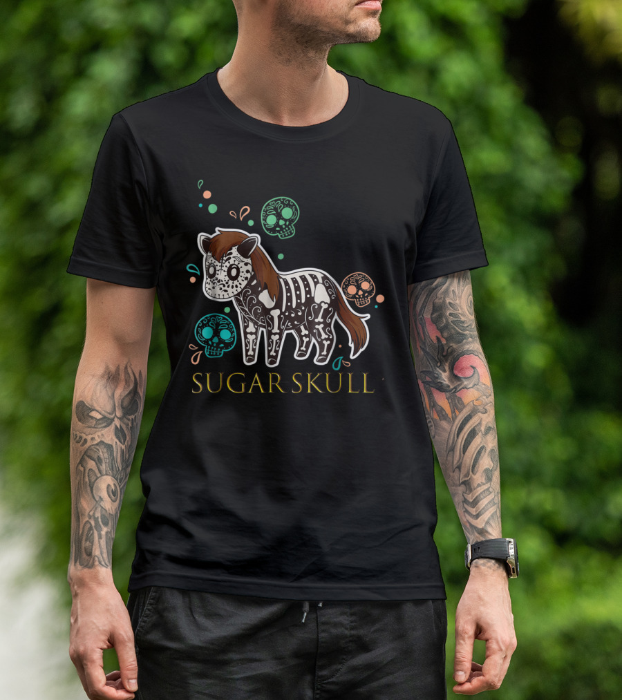 Sugar Skull Mini Horse With Colorful Skulls T-Shirt