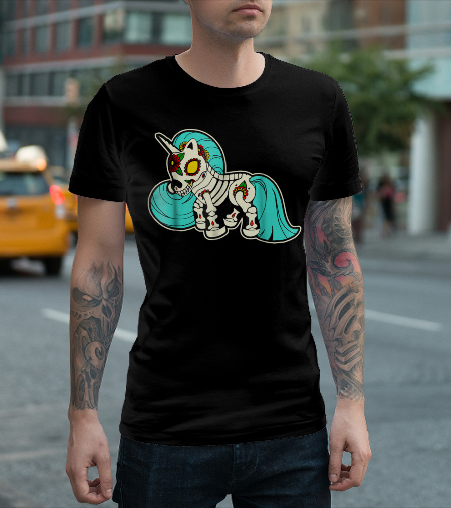 Sugar Skull Unicorn Dia De Los Muertos Mexican T-Shirt