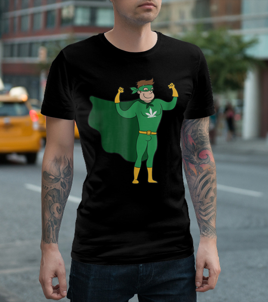 Superhero Weed Man Cannabis Leaf Costume Halloween T-Shirt
