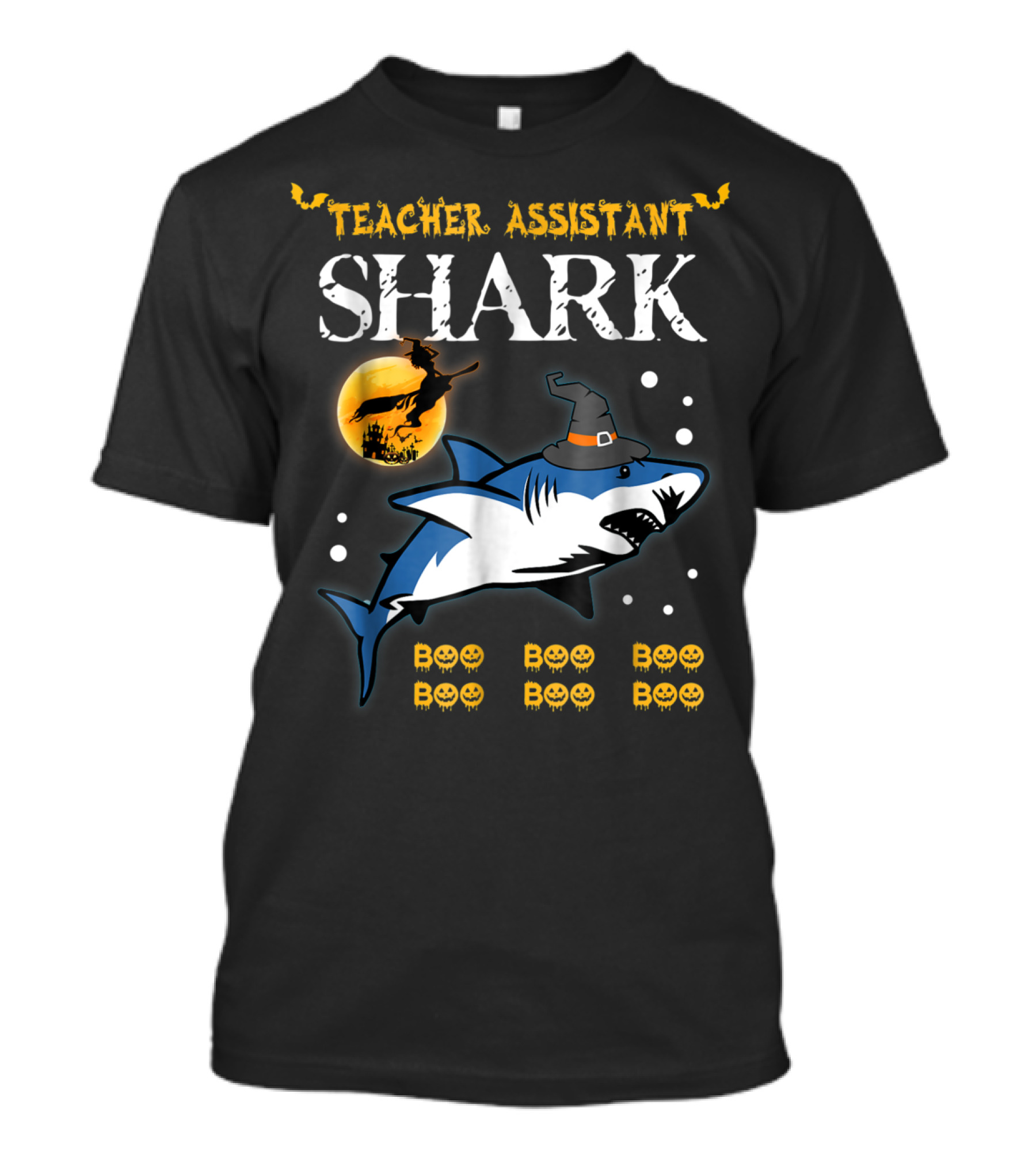 Teacher Assistant Shark Witch Hat Halloween Boo Boo Boo Moon T-Shirt