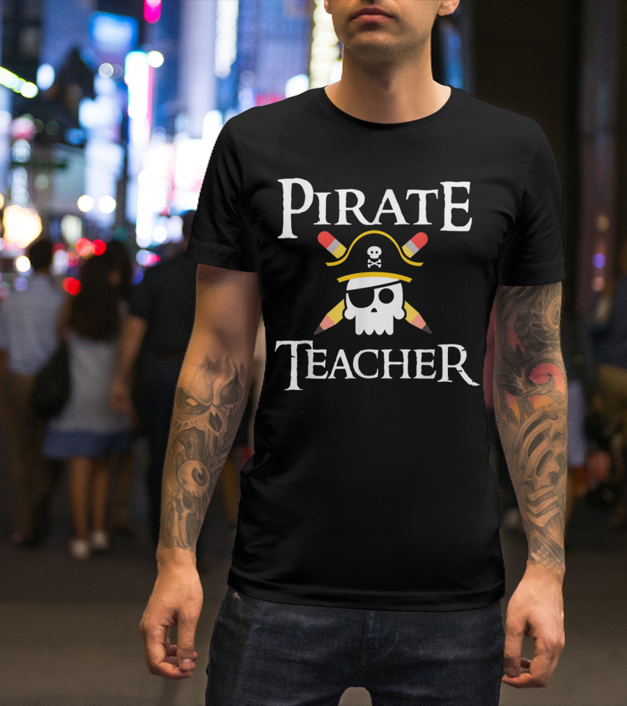 Pirate Teacher Skull With Pencils T-Shirt