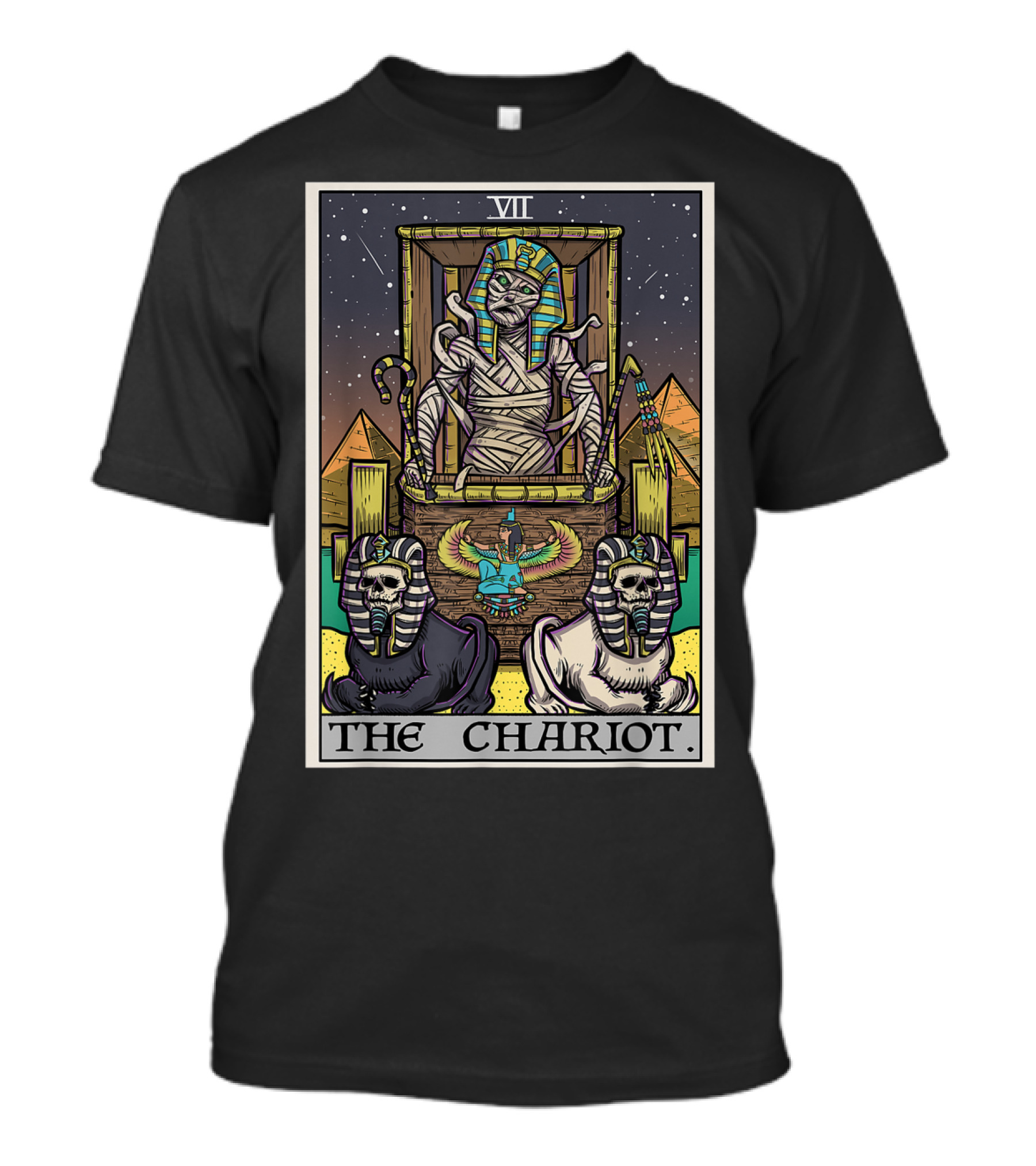 The Chariot Tarot Card Mummy Pharaoh Pyramids Halloween Gothic T-Shirt