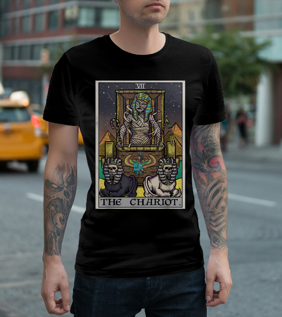 The Chariot Tarot Card Mummy Pharaoh Pyramids Halloween Gothic T-Shirt
