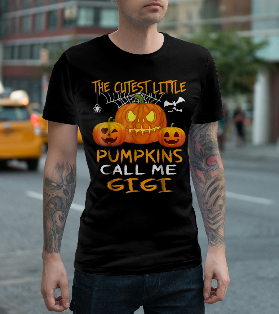 The Cutest Little Pumpkins Call Me Gigi Halloween Spider Web Bats T-Shirt