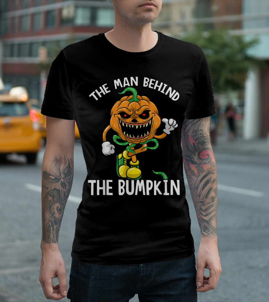 The Man Behind The Bumpkin Halloween Expecting Creepy Pumpkin Character T-Shirt
