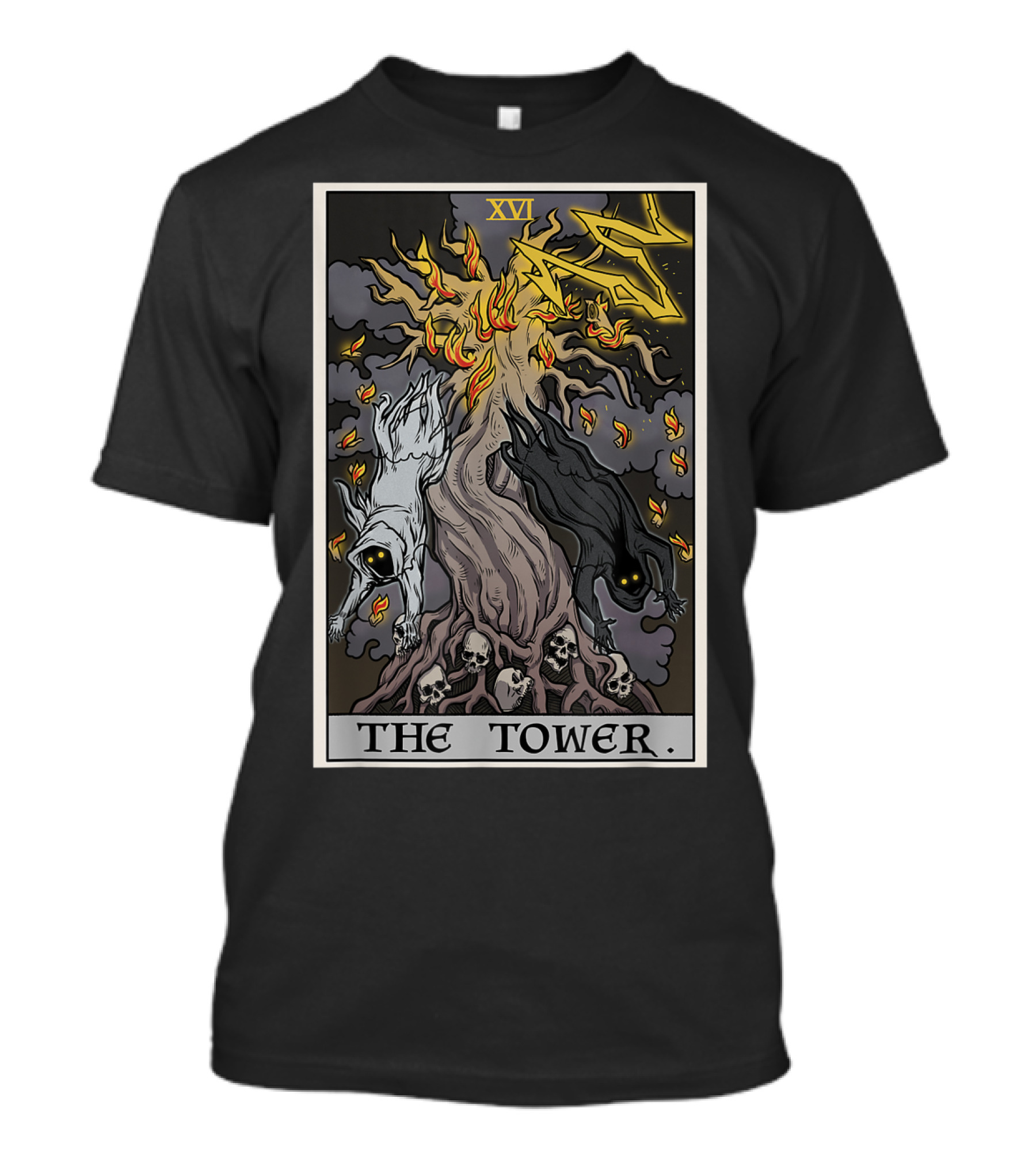 XVI The Tower Tarot Card Halloween Tree Of Life T-Shirt