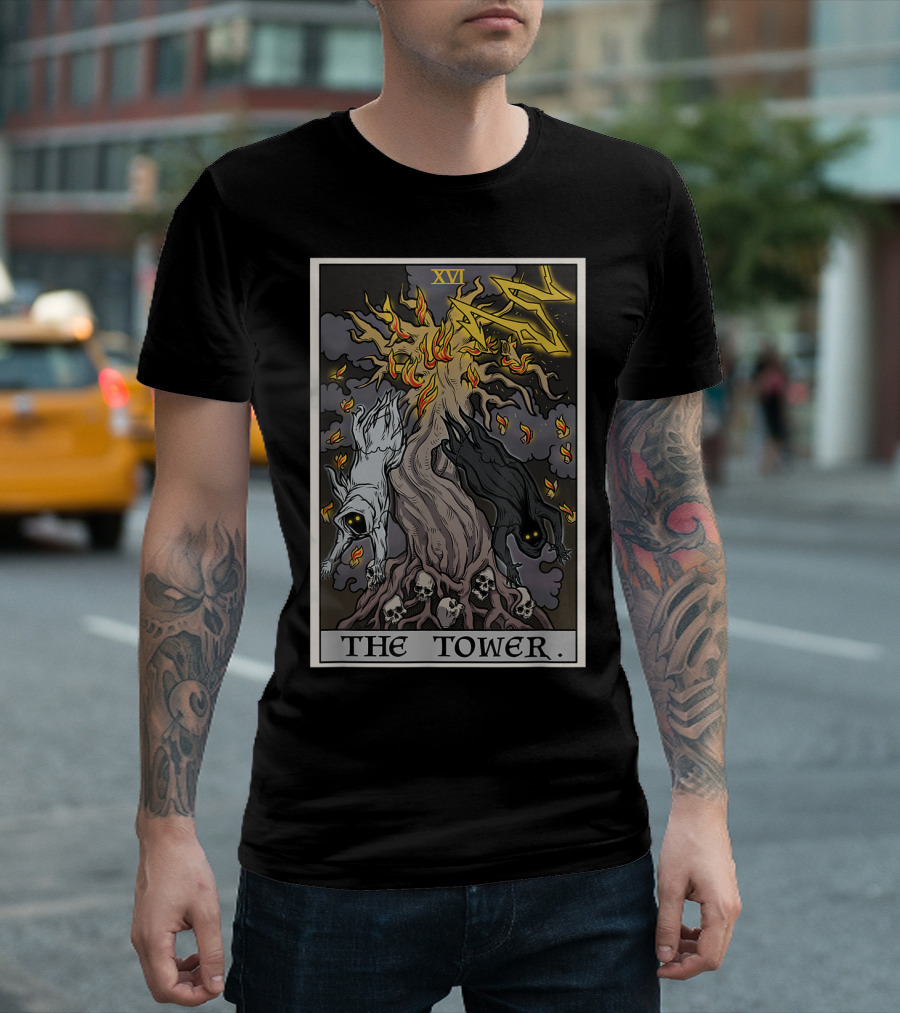 XVI The Tower Tarot Card Halloween Tree Of Life T-Shirt