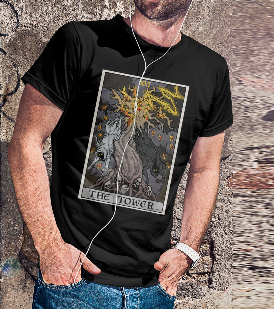 XVI The Tower Tarot Card Halloween Tree Of Life T-Shirt