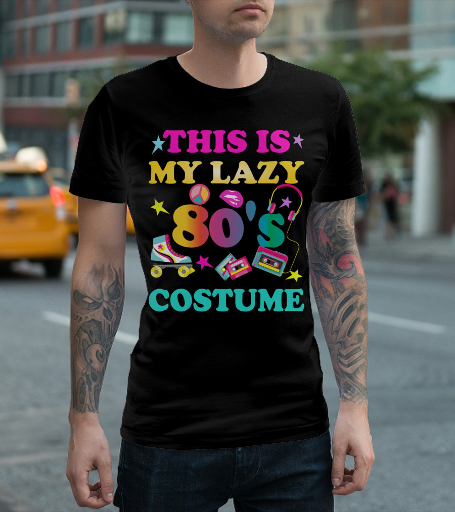 This Is My Lazy 80's Costume Roller Skates Cassette Tapes Headphones Retro Icons T-Shirt
