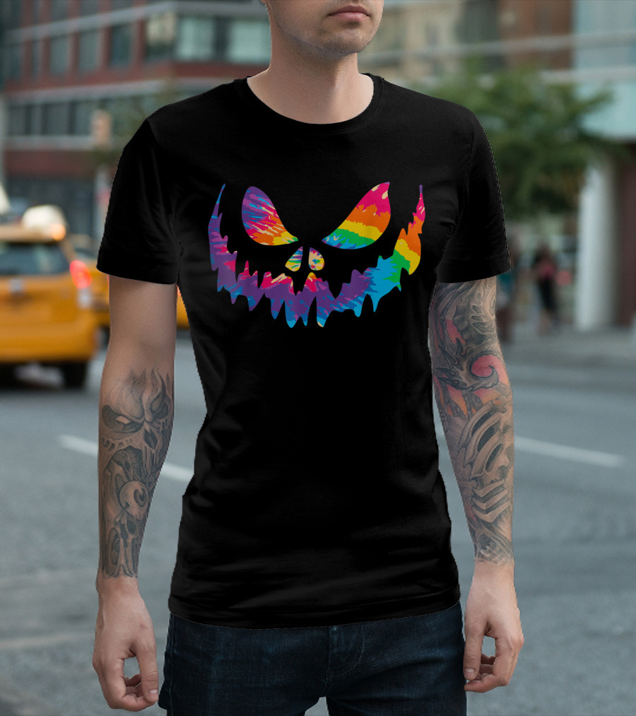 Tie Dye Rainbow Pumpkin Face T-Shirt