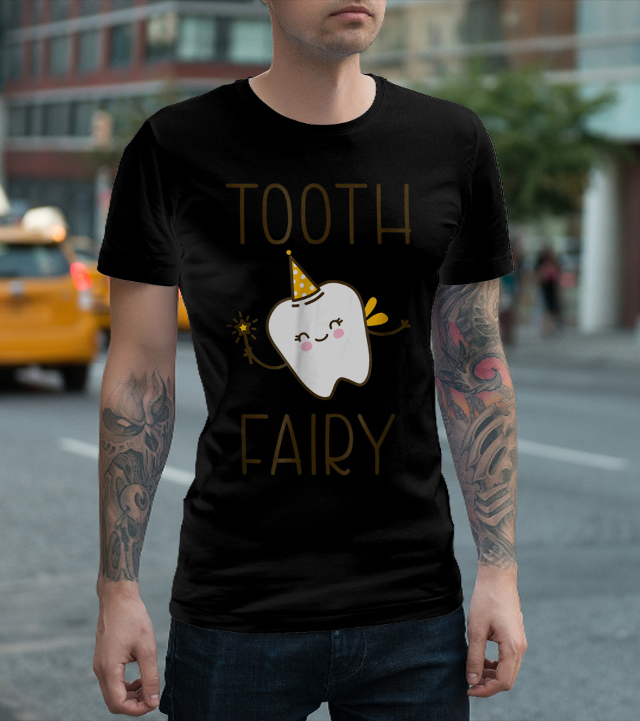 Tooth Fairy Happy Tooth with Magic Wand and Party Hat T-Shirt