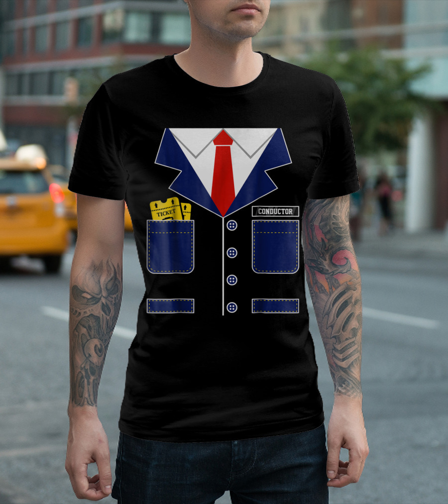 Conductor Uniform with Tickets and Red Tie T-Shirt