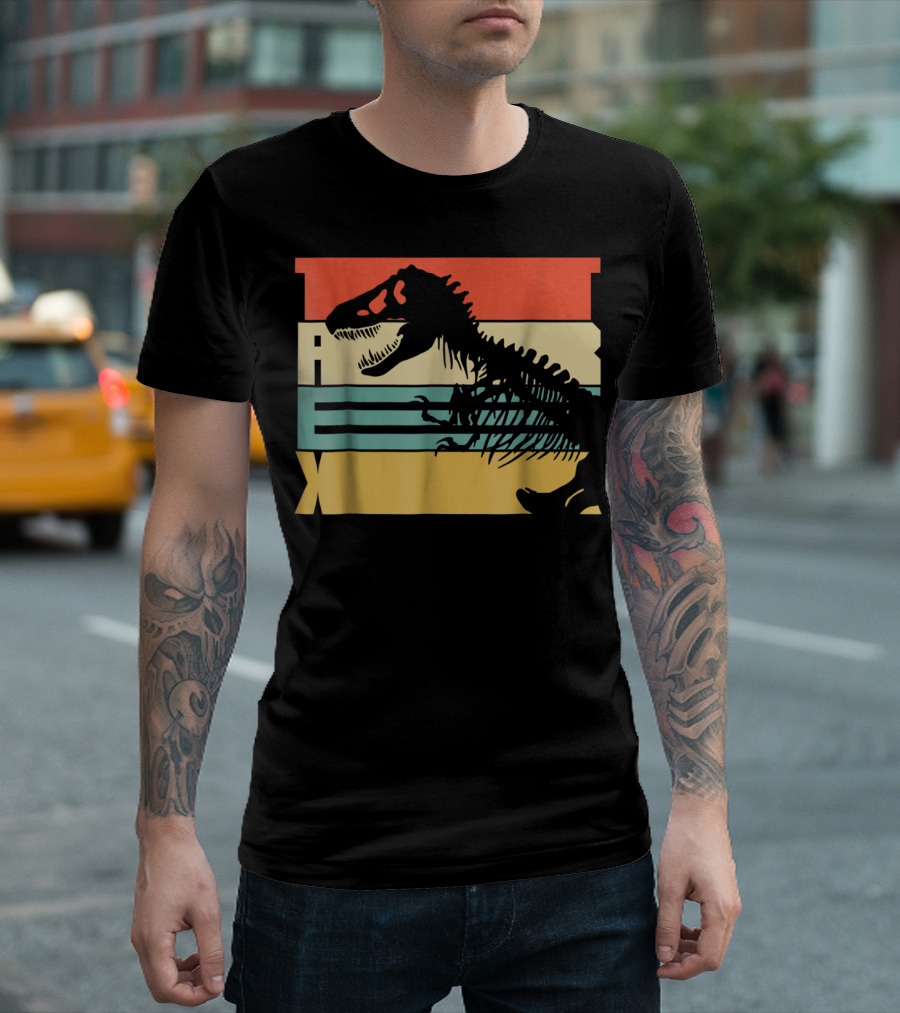 TREX Dinosaur Skeleton Retro Stripes T-Shirt