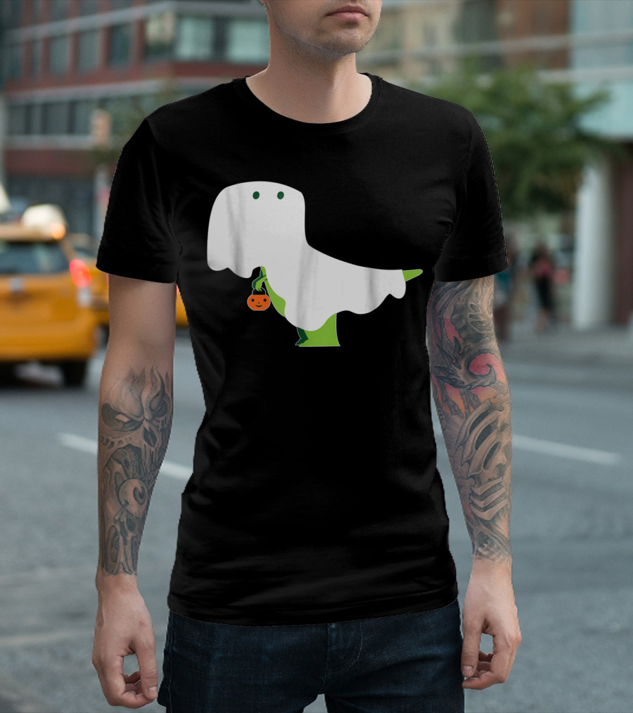 Trex Ghost Halloween Funny Dinosaur Pumpkin T-Shirt